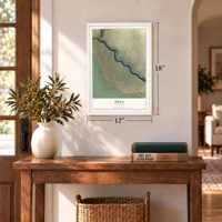 Mesa, California map, 12 x 18 inch print in a white frame in an entryway
