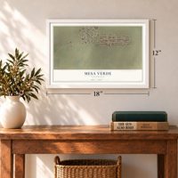Mesa Verde, California map, 12 x 18 inch print in a white frame in an entryway