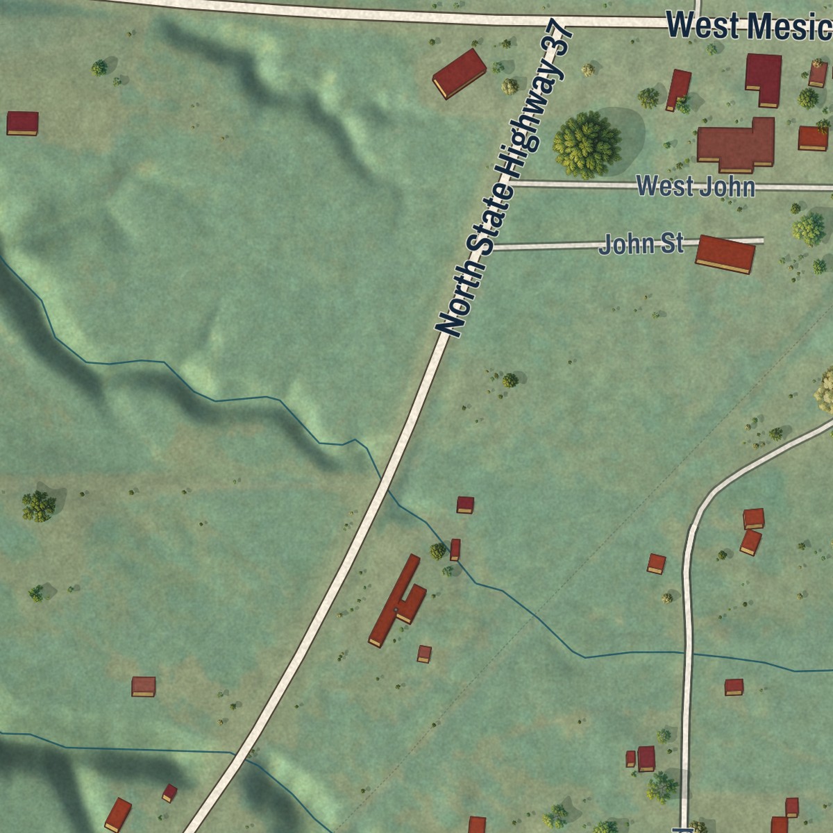Second close-up of the map of Mesick, Michigan print showing more streets and buildings
