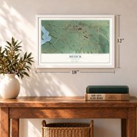 Mesick, Michigan map, 12 x 18 inch print in a white frame in an entryway