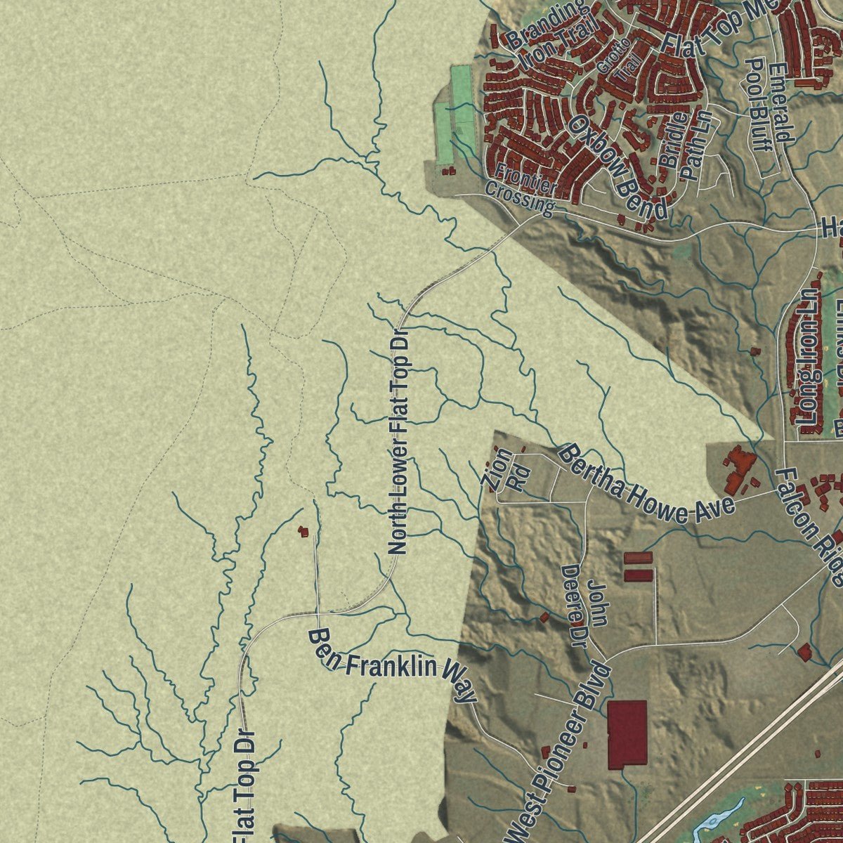 Second close-up of the map of Mesquite, Nevada print showing more streets and buildings