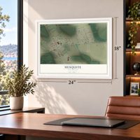 Mesquite, New Mexico map, 18 x 24 inch print in a white frame in a home office