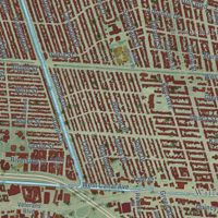 Second close-up of the map of Metairie, Louisiana print showing more streets and buildings