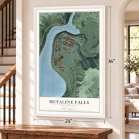 Metaline Falls, Washington map, 24 x 36 inch print in a white frame by a staircase