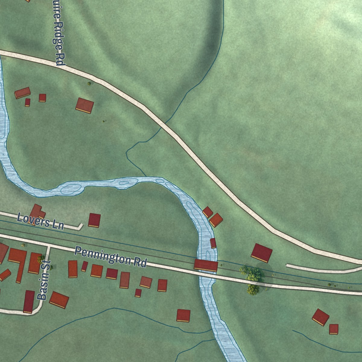 Second close-up of the map of Metamora, Indiana print showing more streets and buildings
