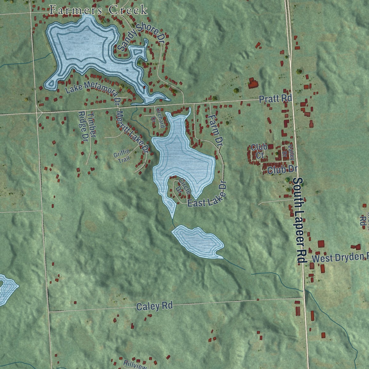 Second close-up of the map of Metamora, Lapeer County, Michigan print showing more streets and buildings