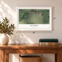 Metamora, Ohio map, 12 x 18 inch print in a white frame in an entryway