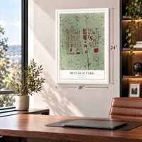 Metcalfe Park, Wisconsin map, 18 x 24 inch print in a white frame in a home office