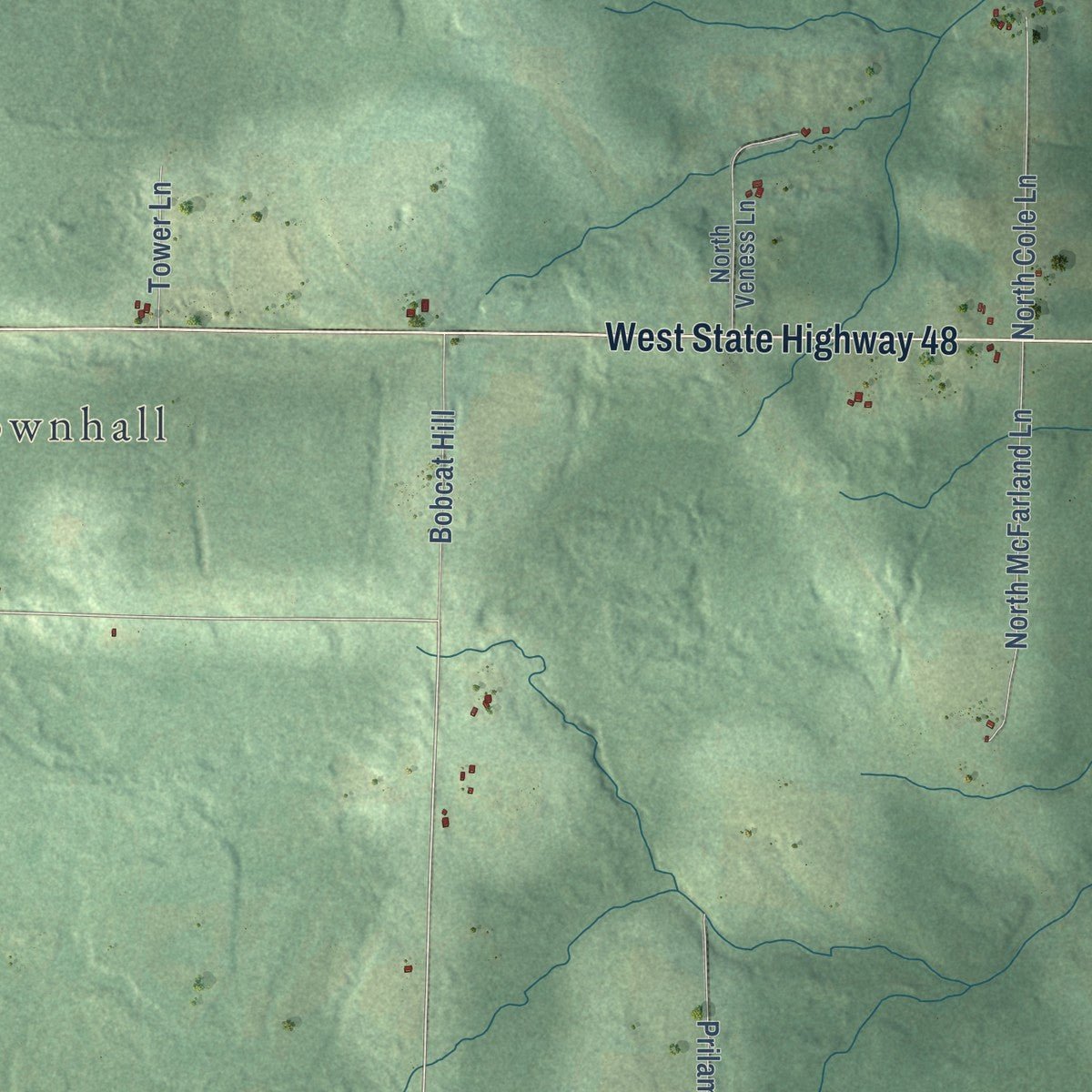 Second close-up of the map of Meteor, Wisconsin print showing more streets and buildings