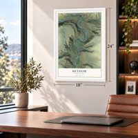 Methow, Washington map, 18 x 24 inch print in a white frame in a home office