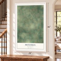 Metomen, Wisconsin map, 24 x 36 inch print in a white frame by a staircase