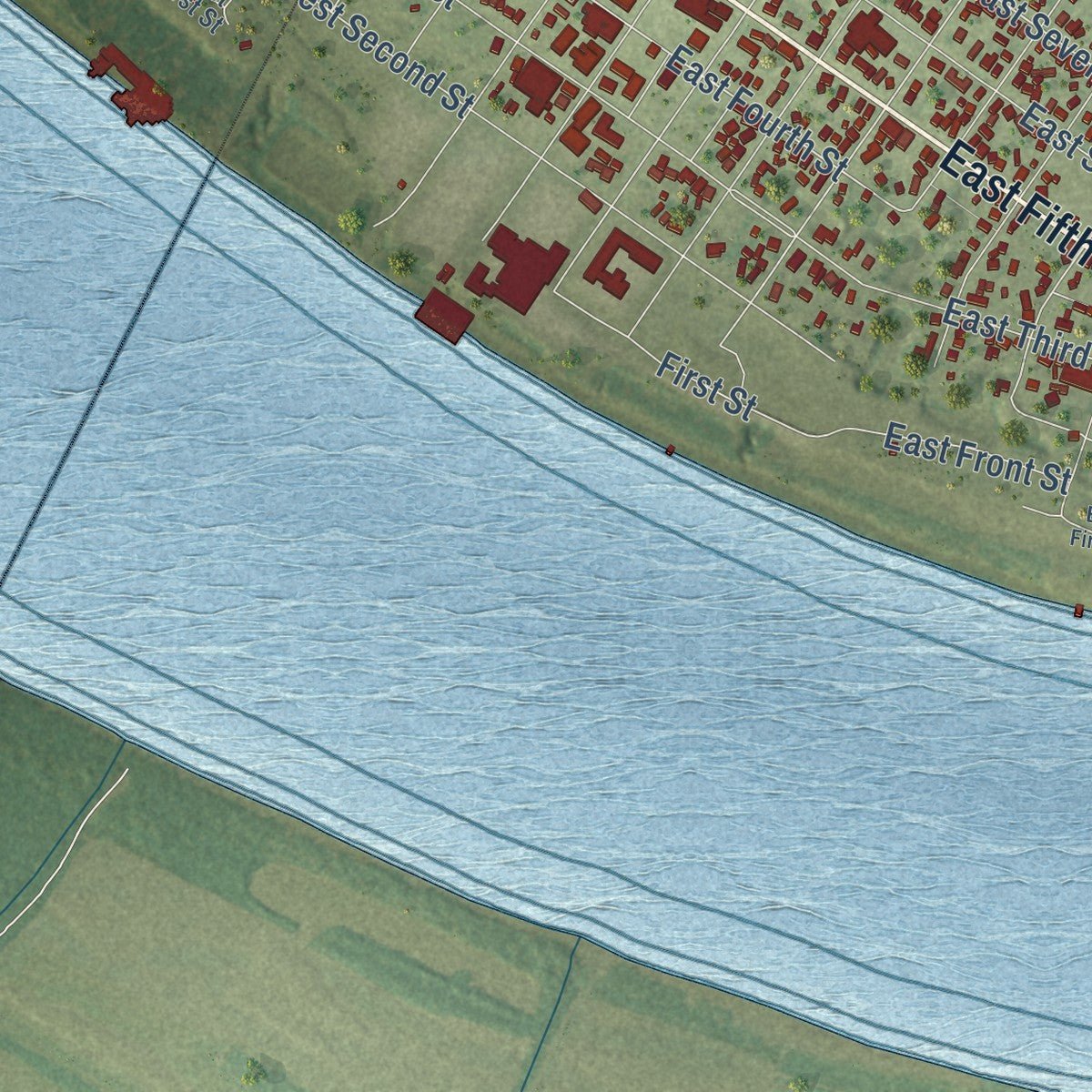 Second close-up of the map of Metropolis, Illinois print showing more streets and buildings