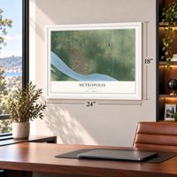 Metropolis, Illinois map, 18 x 24 inch print in a white frame in a home office