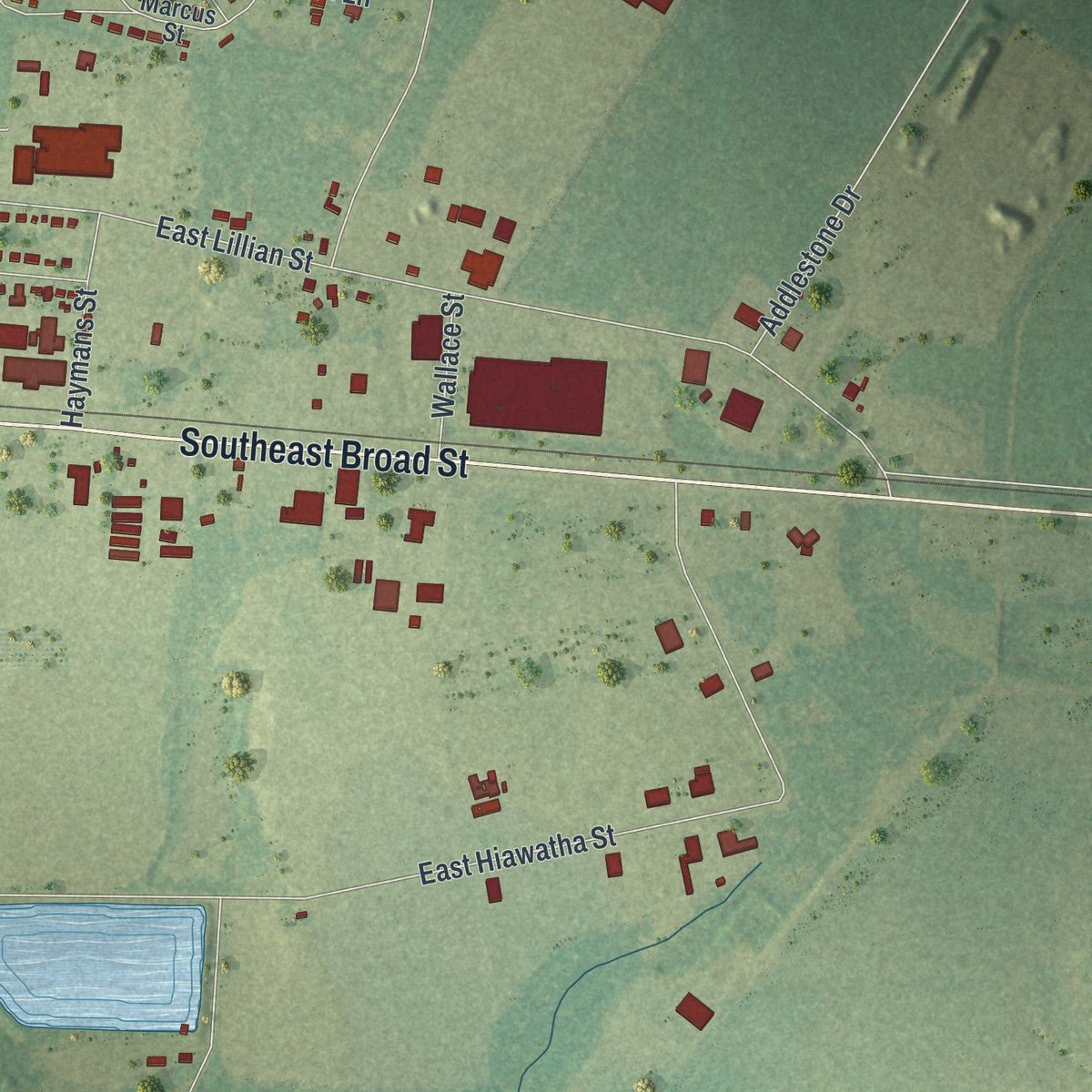 Second close-up of the map of Metter, Georgia print showing more streets and buildings