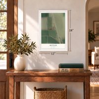 Mettler, California map, 12 x 18 inch print in a white frame in an entryway
