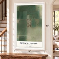 Mexican Colony, California map, 24 x 36 inch print in a white frame by a staircase
