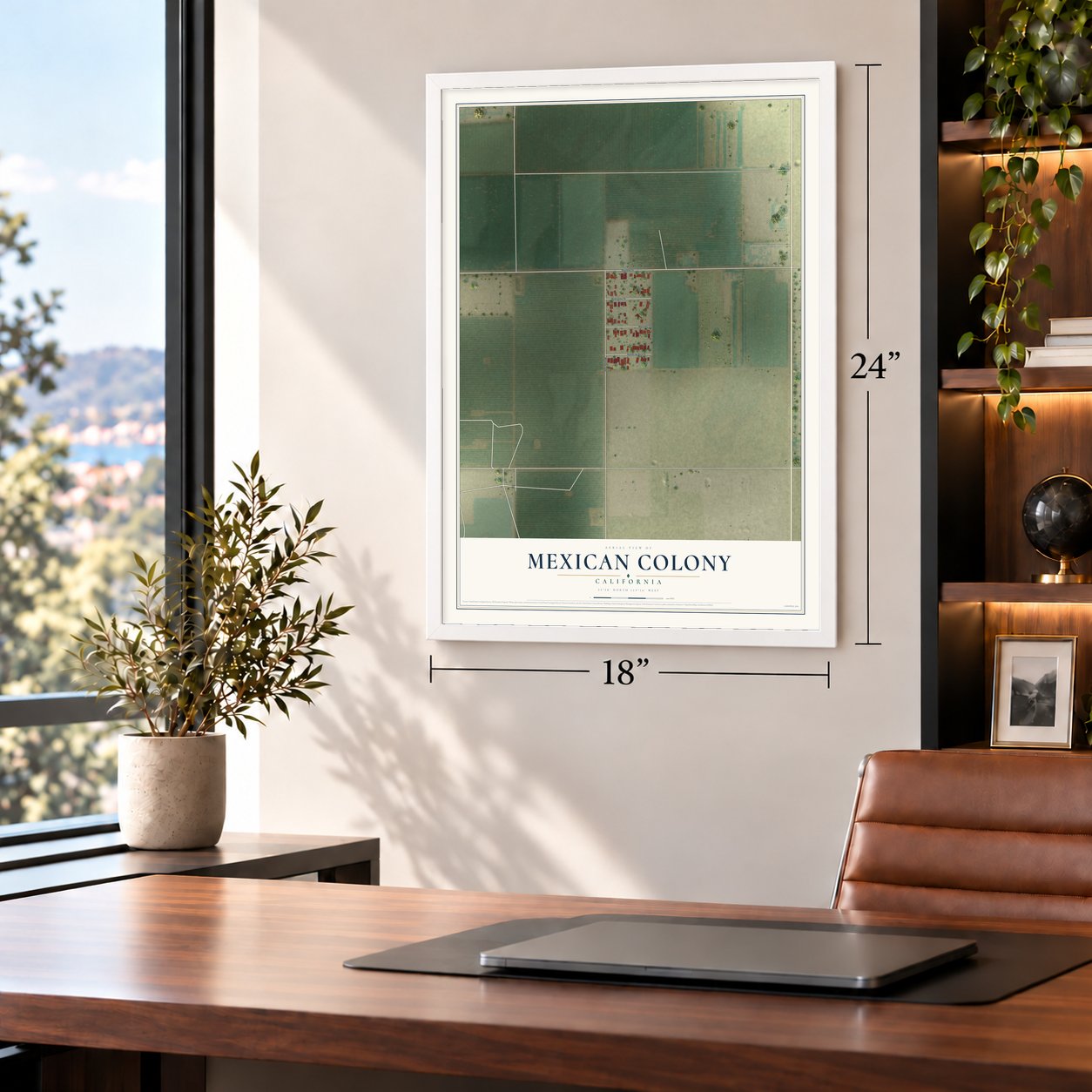 Mexican Colony, California map, 18 x 24 inch print in a white frame in a home office