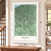 Mexico, New York map, 24 x 36 inch print in a white frame by a staircase