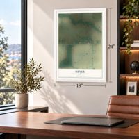Meyer, Iowa map, 18 x 24 inch print in a white frame in a home office