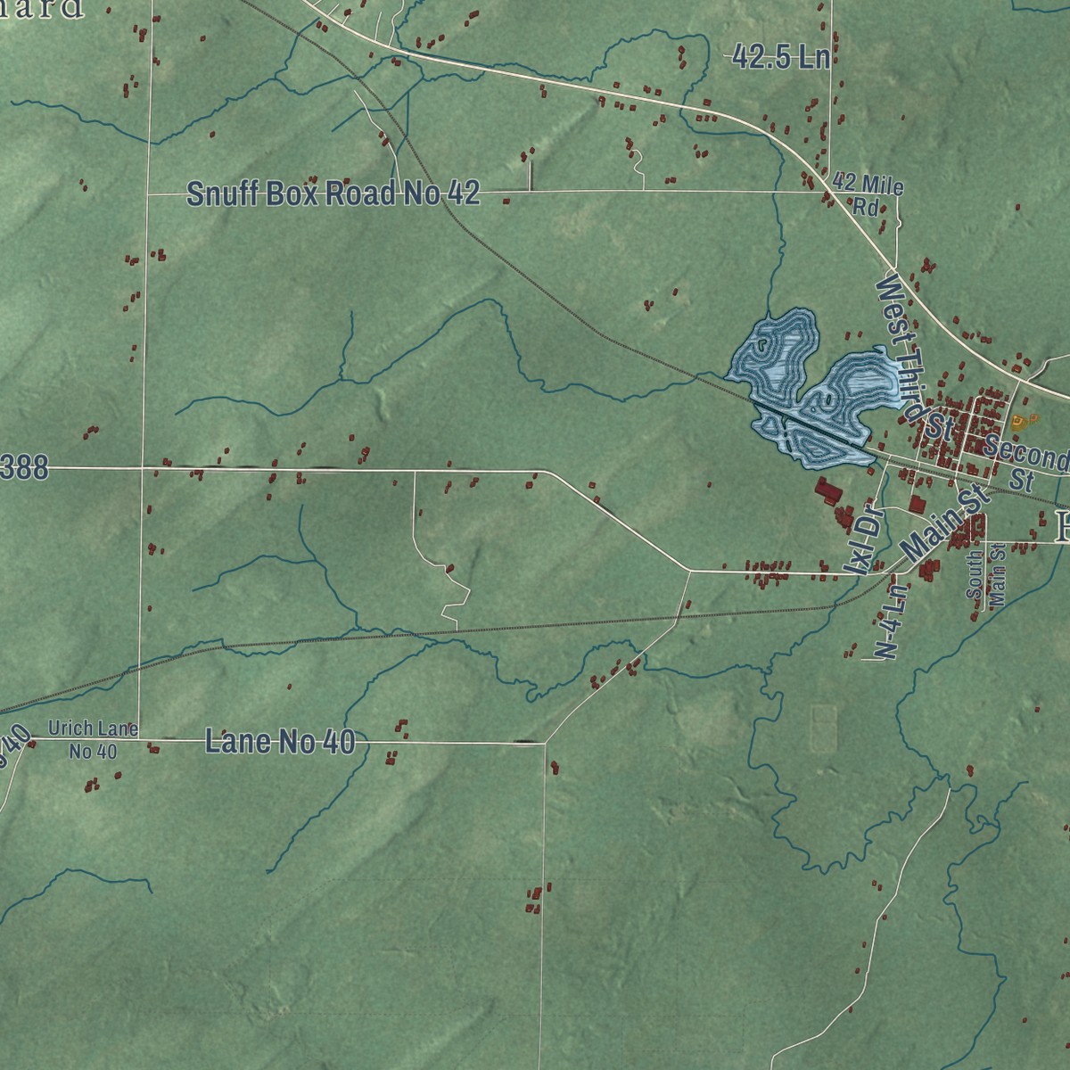 Second close-up of the map of Meyer, Michigan print showing more streets and buildings