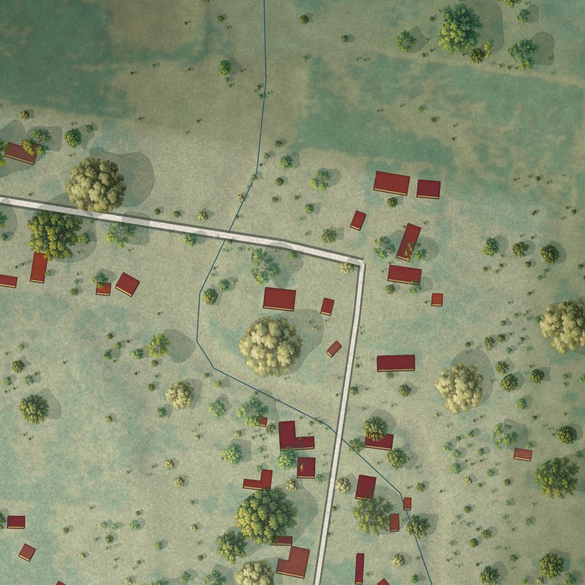 Second close-up of the map of Mi Ranchito Estate, Texas print showing more streets and buildings