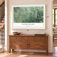 Mi-Wuk Village, California map, 24 x 36 inch print in a white frame above a dresser by a staircase