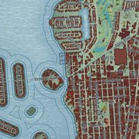 Second close-up of the map of Miami Beach, Florida print showing more streets and buildings