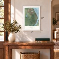 Micco, Florida map, 12 x 18 inch print in a white frame in an entryway