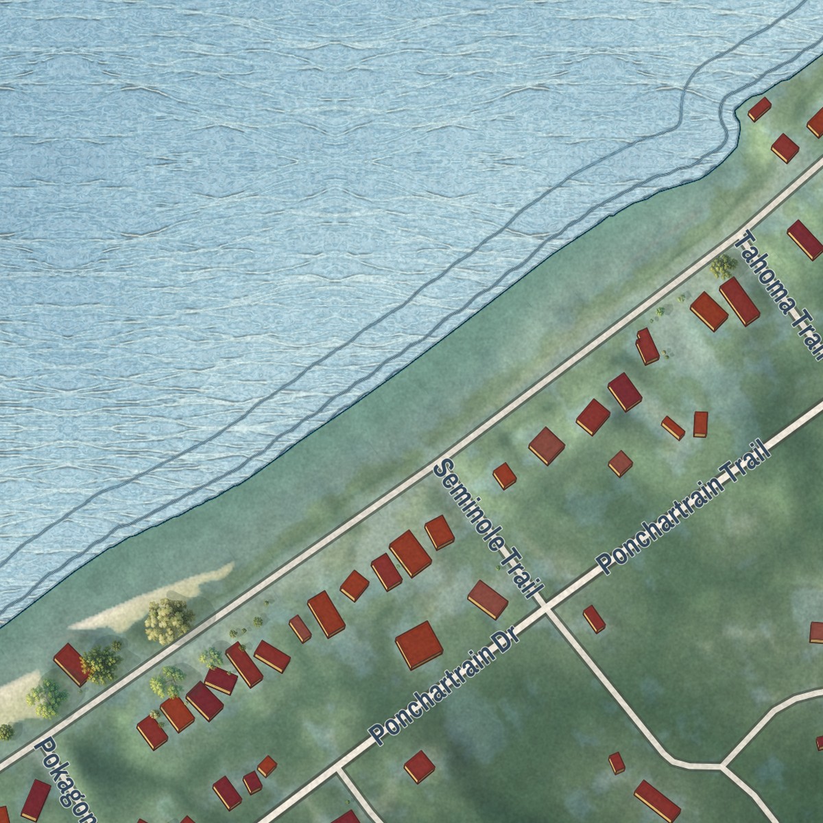 Second close-up of the map of Michiana, Michigan print showing more streets and buildings