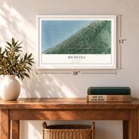 Michiana, Michigan map, 12 x 18 inch print in a white frame in an entryway