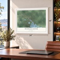Michigan Center, Michigan map, 18 x 24 inch print in a white frame in a home office