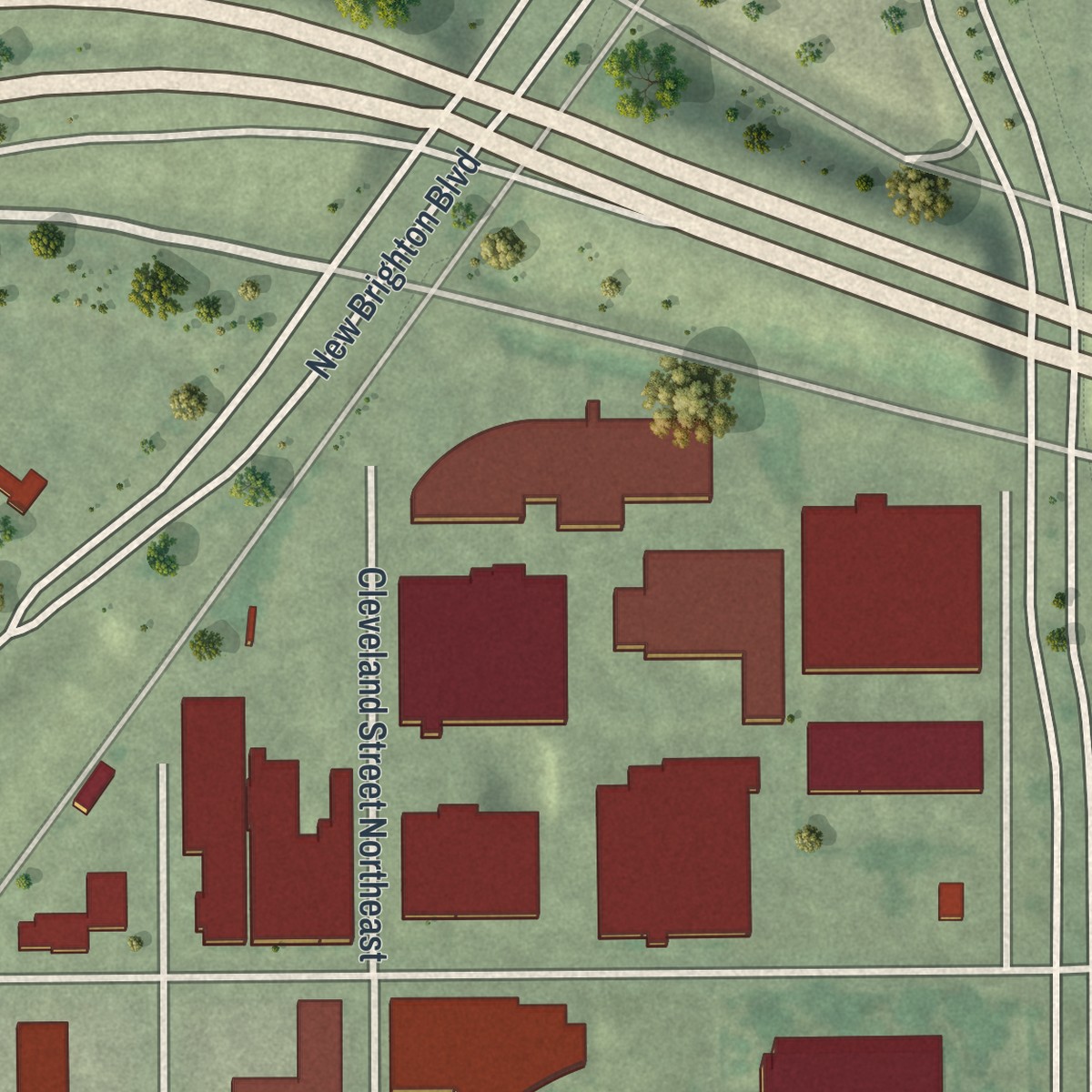 Second close-up of the map of Mid-City Industrial, Minnesota print showing more streets and buildings