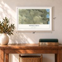 Middle Mesa, New Mexico map, 12 x 18 inch print in a white frame in an entryway