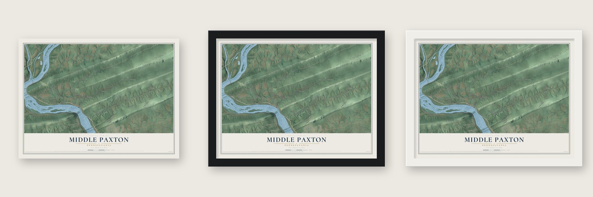 Middle Paxton, Pennsylvania map unframed, in a black wood frame and in a white wood frame