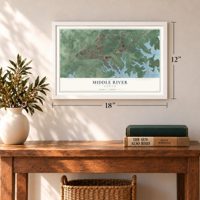 Middle River, Maryland map, 12 x 18 inch print in a white frame in an entryway