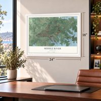 Middle River, Maryland map, 18 x 24 inch print in a white frame in a home office