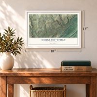 Middle Smithfield, Pennsylvania map, 12 x 18 inch print in a white frame in an entryway