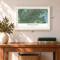 Middle Valley, Tennessee map, 12 x 18 inch print in a white frame in an entryway