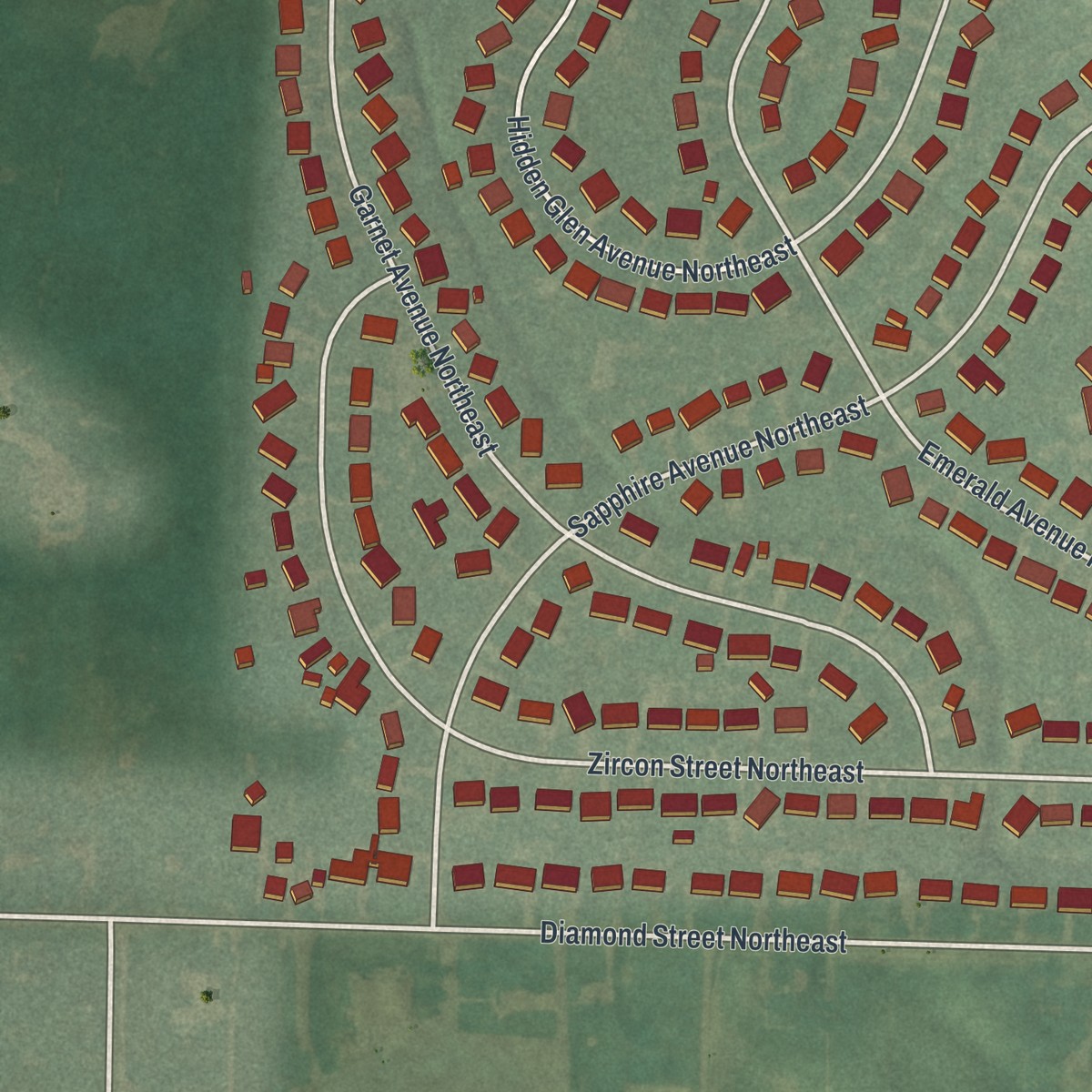 Second close-up of the map of Middlebranch, Ohio print showing more streets and buildings