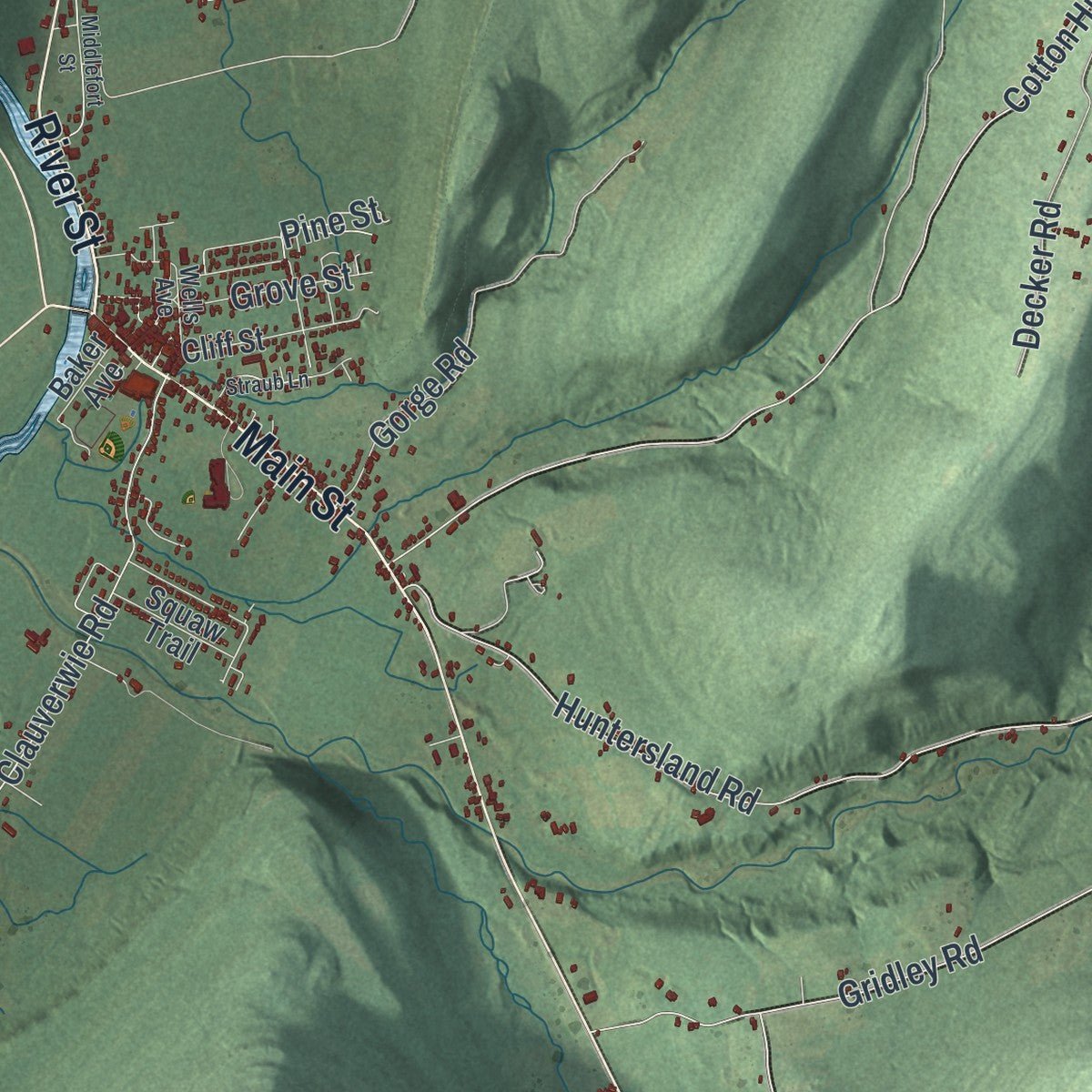 Second close-up of the map of Middleburgh, New York print showing more streets and buildings