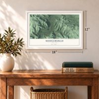 Middleburgh, New York map, 12 x 18 inch print in a white frame in an entryway