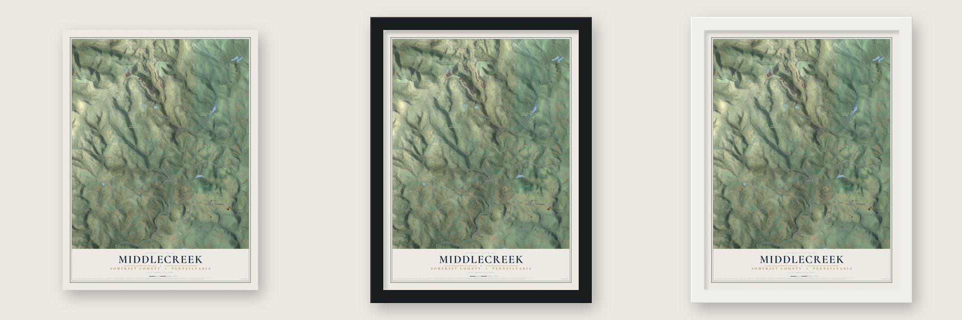 Middlecreek, Somerset County, Pennsylvania map unframed, in a black wood frame and in a white wood frame