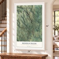 Middlecreek, Somerset County, Pennsylvania map, 24 x 36 inch print in a white frame by a staircase