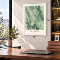 Middlefield, Massachusetts map, 18 x 24 inch print in a white frame in a home office