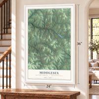 Middlesex, Butler County, Pennsylvania map, 24 x 36 inch print in a white frame by a staircase