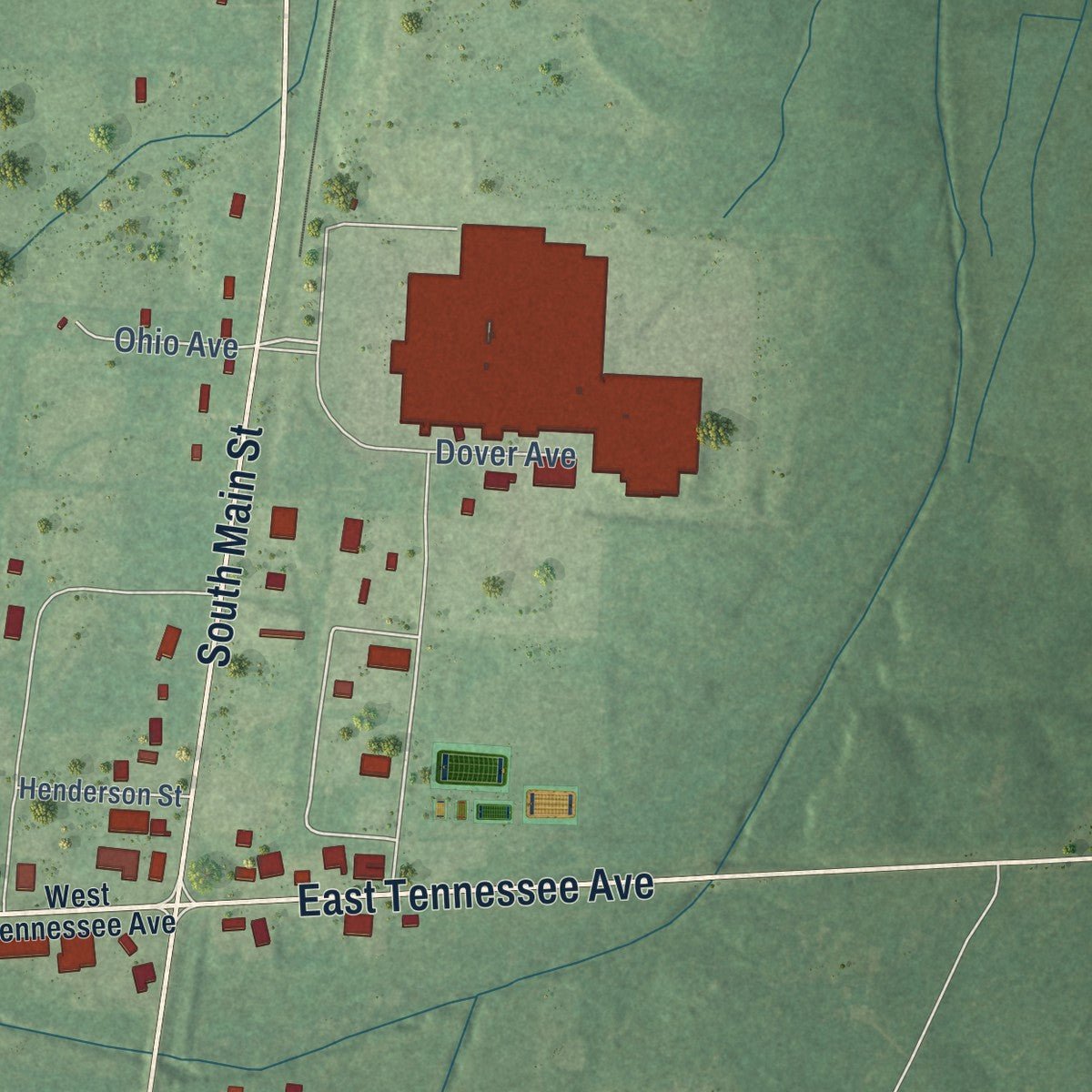 Second close-up of the map of Middleton, Tennessee print showing more streets and buildings