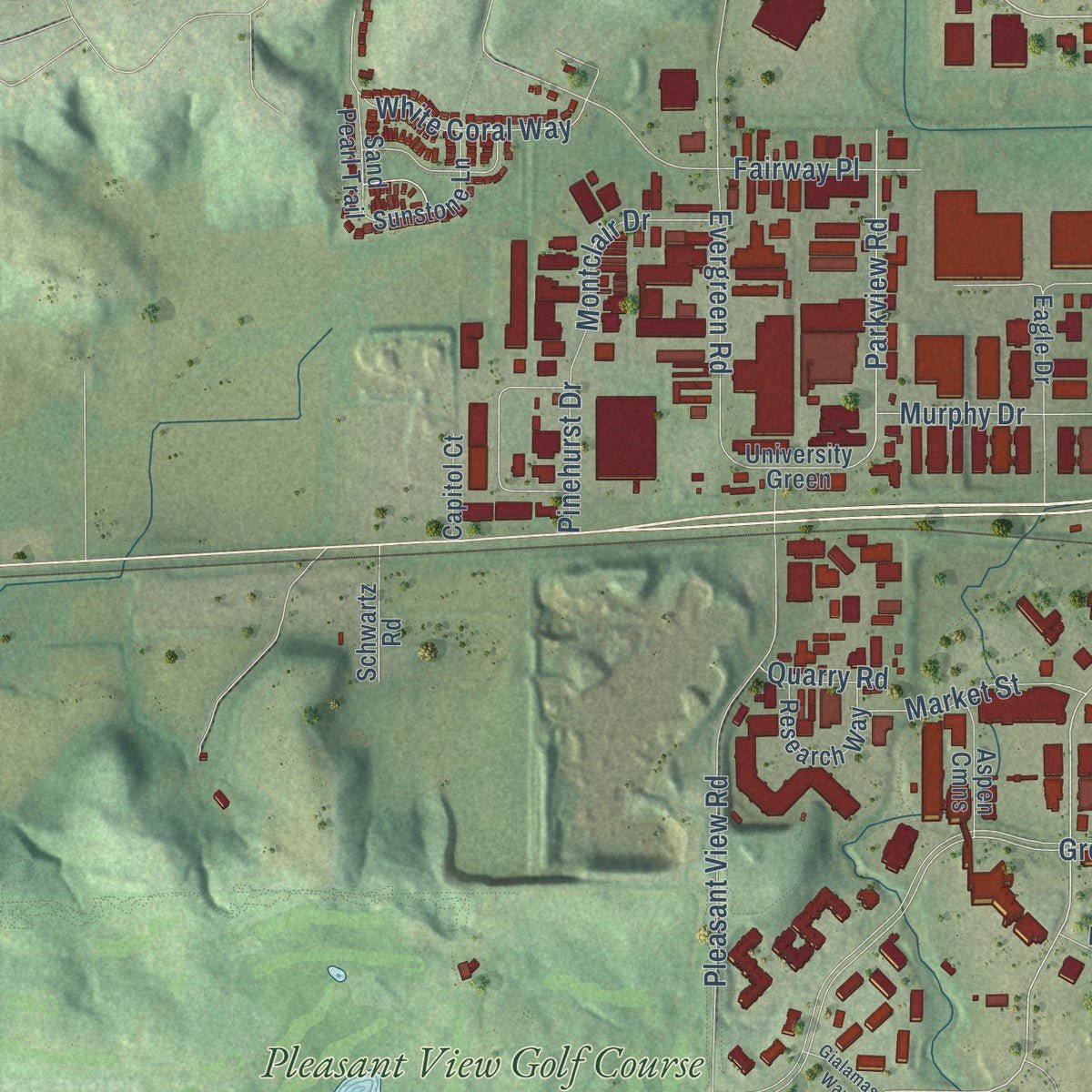 Second close-up of the map of Middleton, Wisconsin print showing more streets and buildings