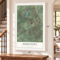 Middletown, Bucks County, Pennsylvania map, 24 x 36 inch print in a white frame by a staircase