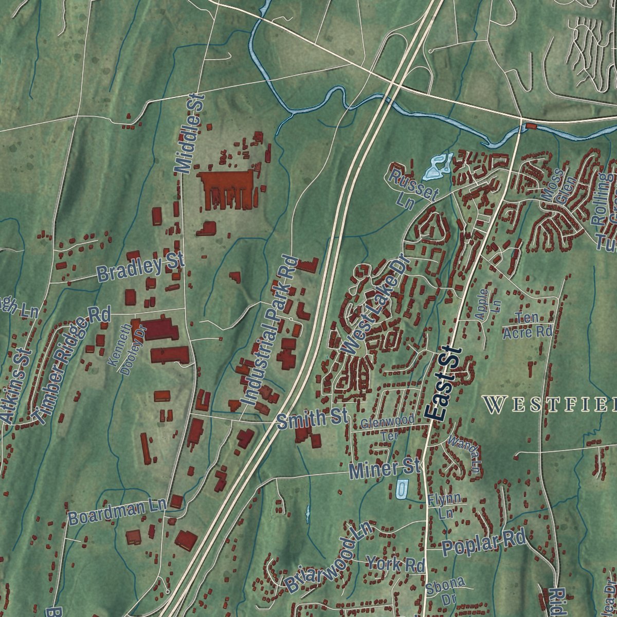Second close-up of the map of Middletown, Connecticut print showing more streets and buildings