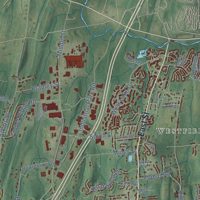 Second close-up of the map of Middletown, Connecticut print showing more streets and buildings